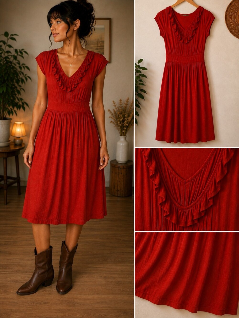 Bella Bird Size M Midi Coral Prairie Dress